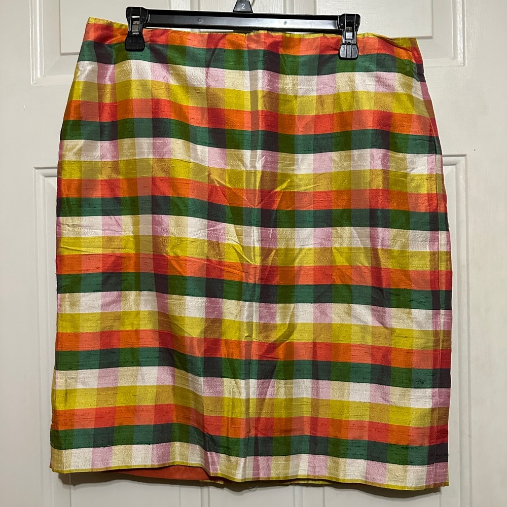 Talbots Womens Straight Pencil Skirt 12 Orange Plaid Career‎